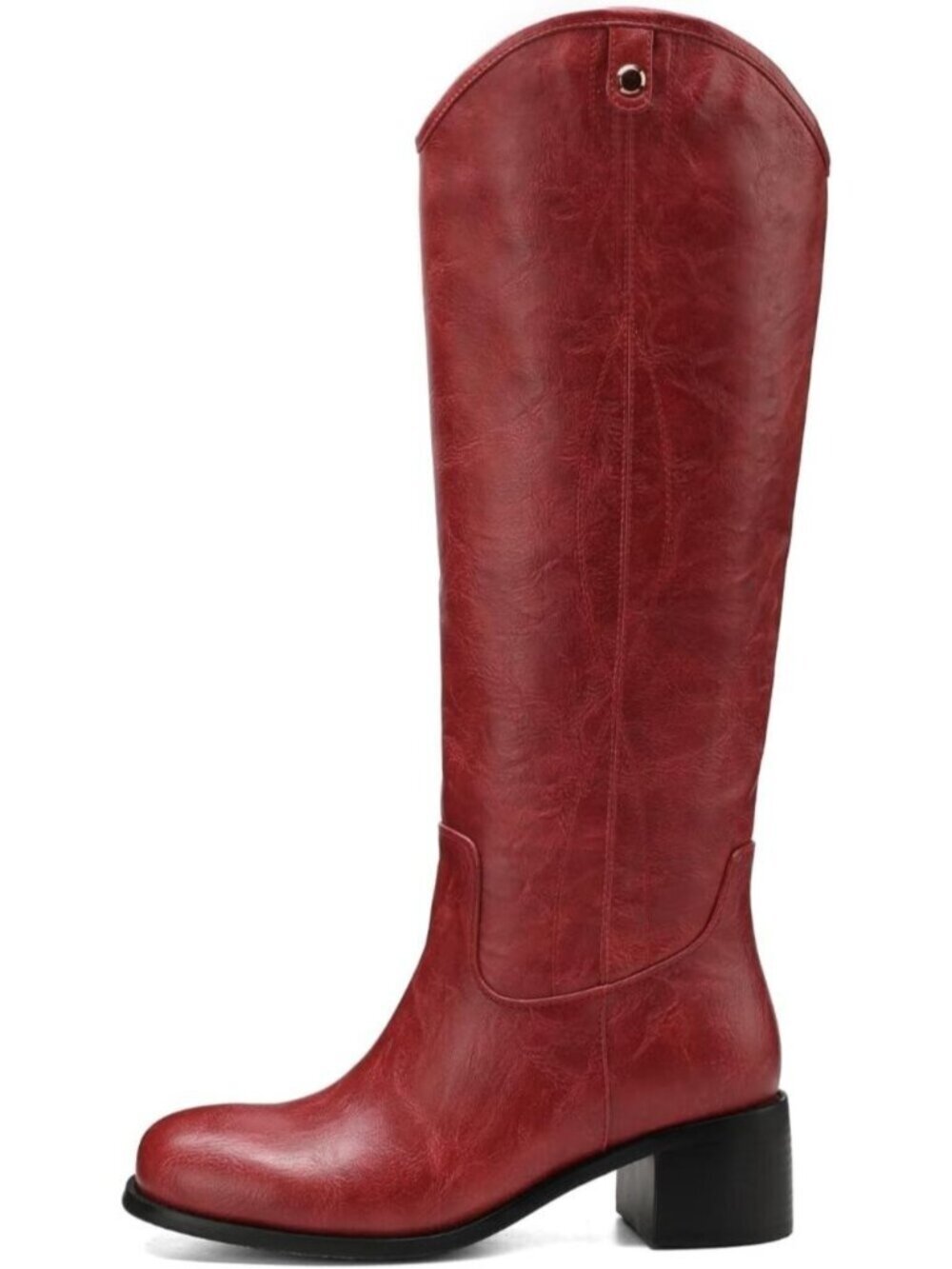 Women's Red Square Toe Chunky Block Heel Casual Campus Tall Boots Western